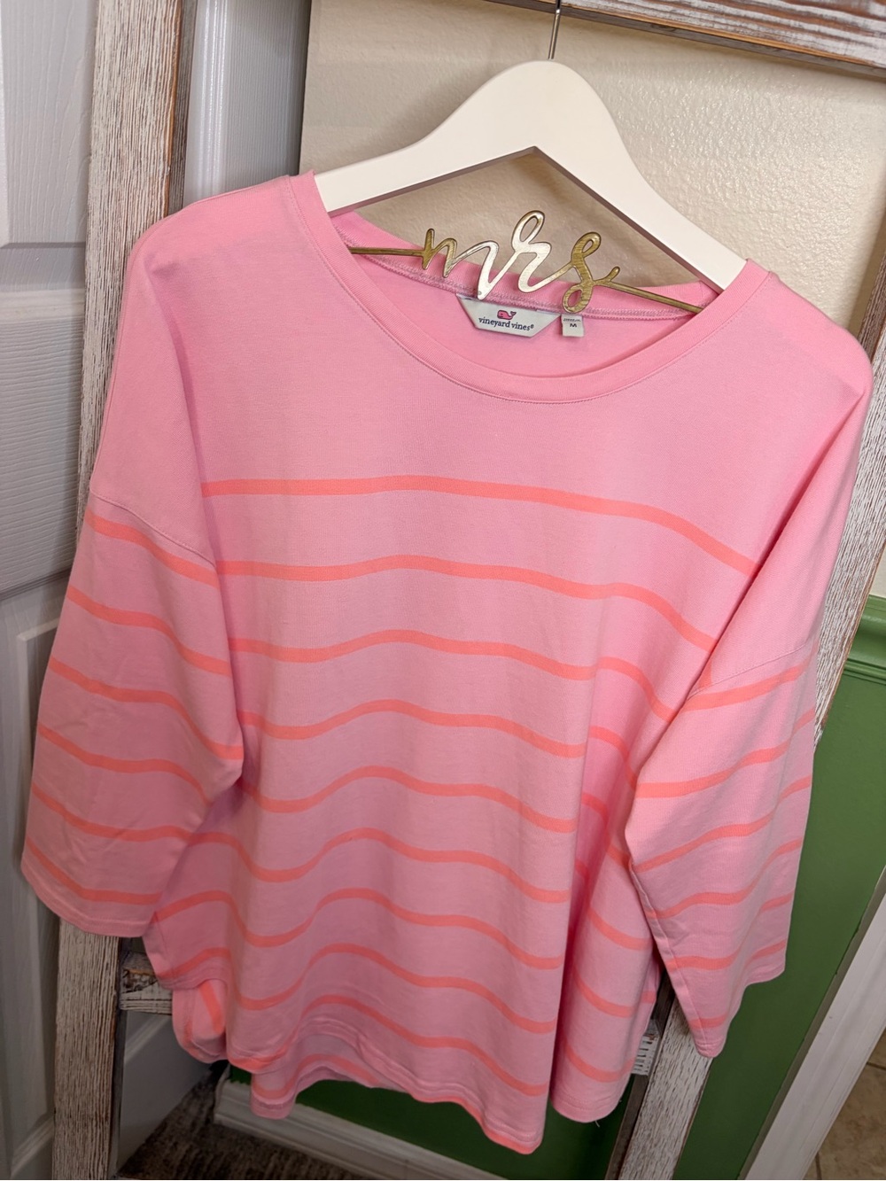 🪸 Vineyard Vines Pink Coral Striped Boatneck Top M